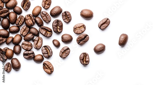 Scattered coffee beans on a white background cut out