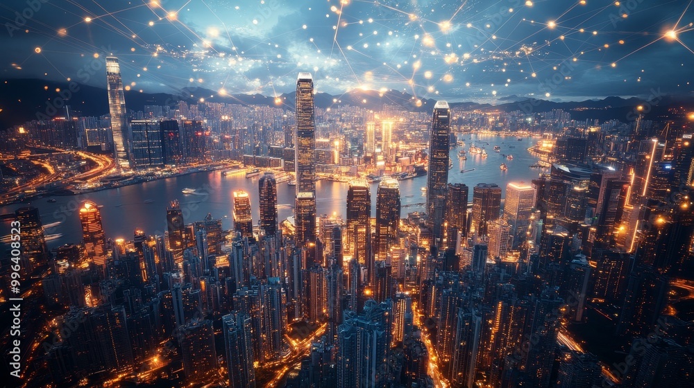 Fototapeta premium Artificial Intelligence Enhancing Digitalization in Urban Development, Streamlining Paperwork, Optimizing Transportation Systems, and Making Cities Smarter with Advanced Technology Solutions.