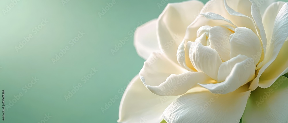 Fototapeta premium Close Up Of White Flower Petals On Green Background.