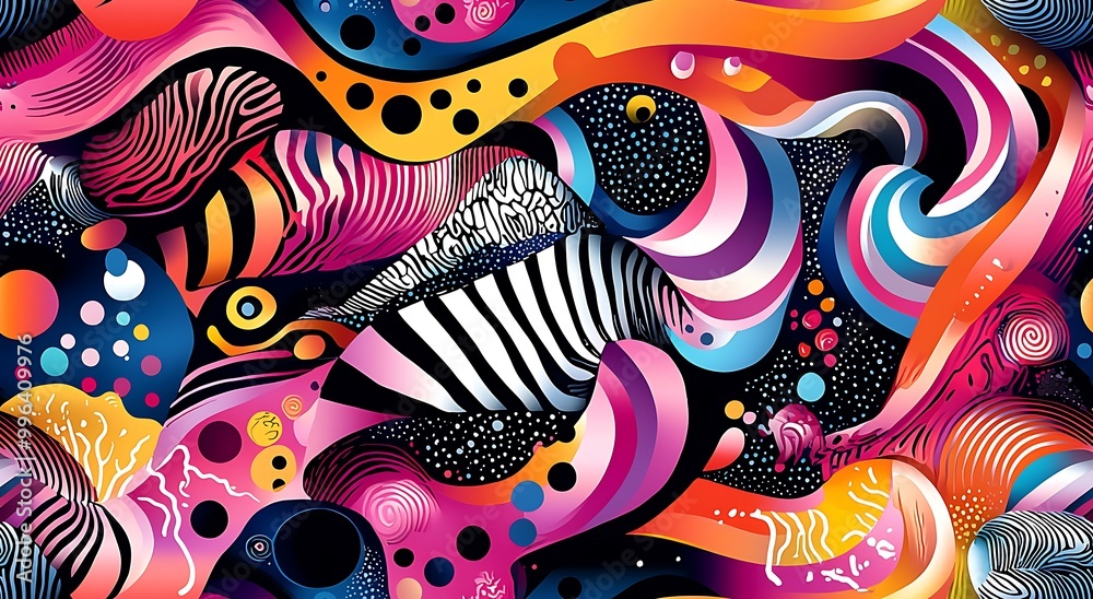 Abstract psychedelic pattern with swirling colors and shapes Abstract psychedelic pattern with swirling colors and shapes