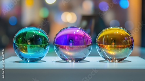 Three colorful lenses showcased on display photo