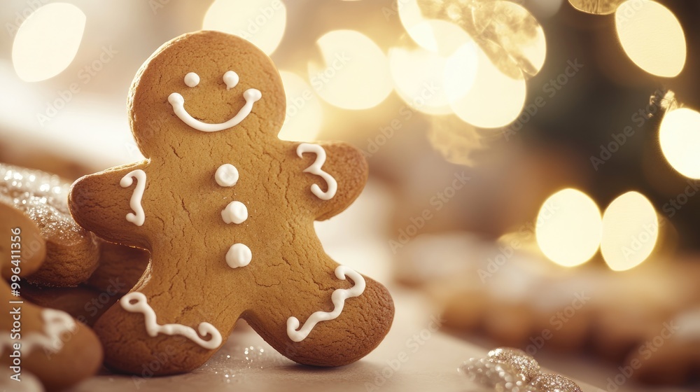 Gingerbread cookies with a festive touch and a bokeh effect Gingerbread cookies with a festive touch and a bokeh effect