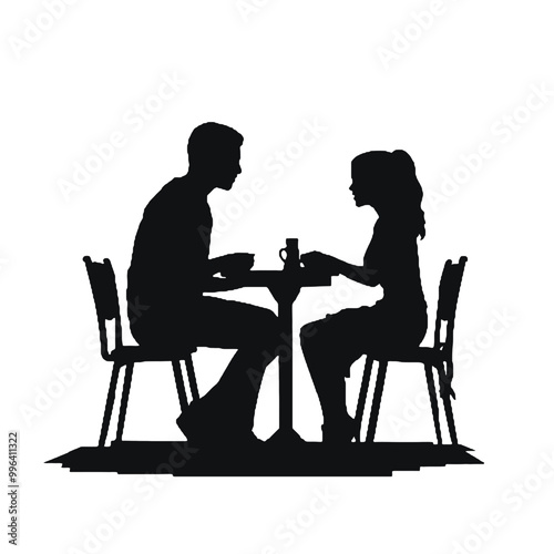 Silhouette of Couple in Urban Cafe Vector Illustration