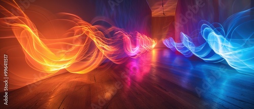 Vibrant Light Trails in a Modern Interior Space
