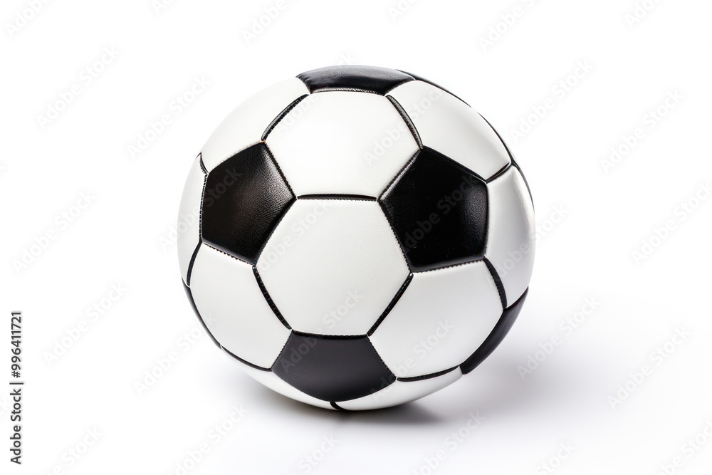 A classic black and white leather soccer ball with traditional stitching, A classic black and white leather soccer ball with traditional stitching,