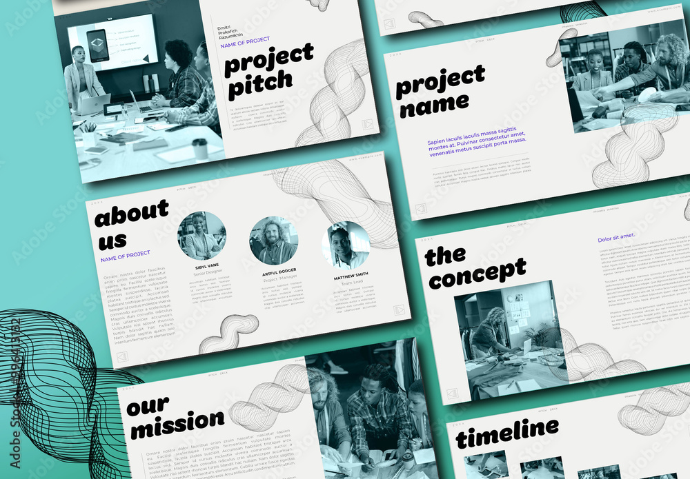 Grey Monochromatic Interactive Pitch Deck modèle Stock | Adobe Stock