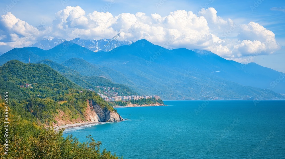 Stunning Mountain Range and Coastline Landscape Stunning Mountain Range and Coastline Landscape