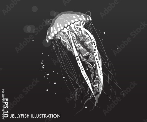 vector black and white jellyfish illustration