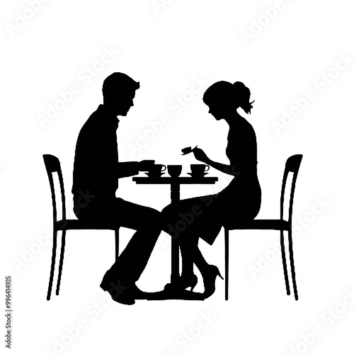 Silhouette of Couple in Cozy Cafe Scene Vector Illustration Transparent Background