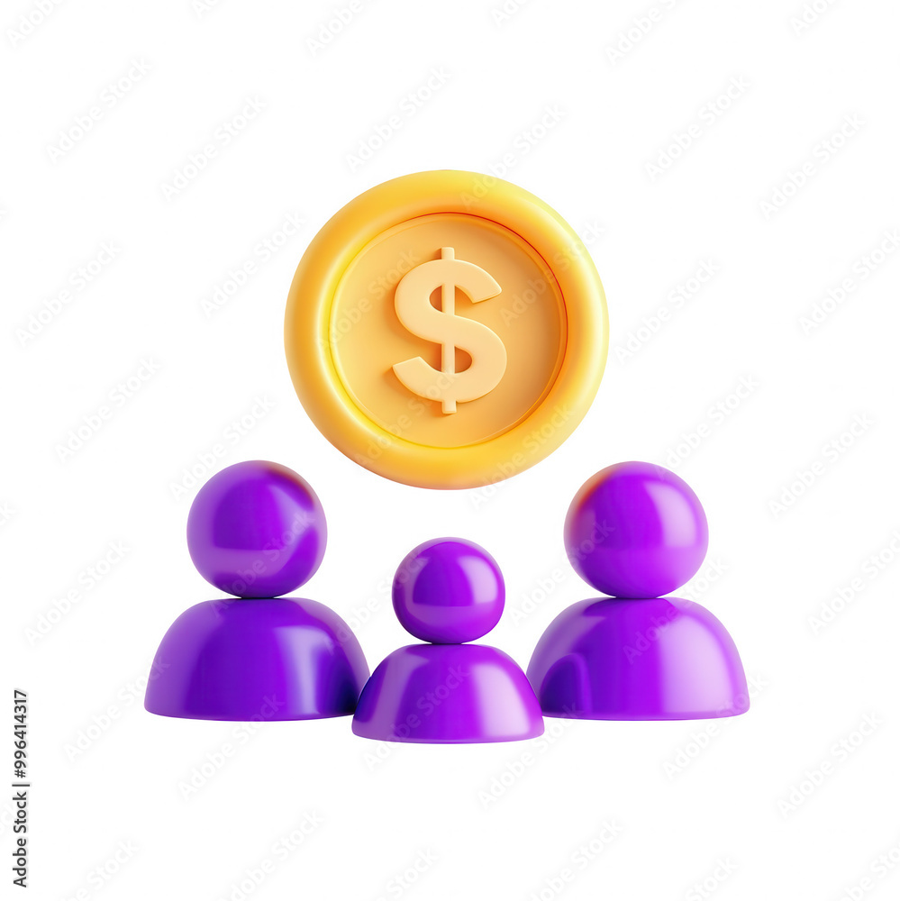 A 3D render of three purple figures beneath a golden dollar coin, symbolizing financial cooperation. The figures are generic and do not represent any specific ethnicity. A 3D render of three purple figures beneath a golden dollar coin, symbolizing financial cooperation. The figures are generic and do not represent any specific ethnicity.