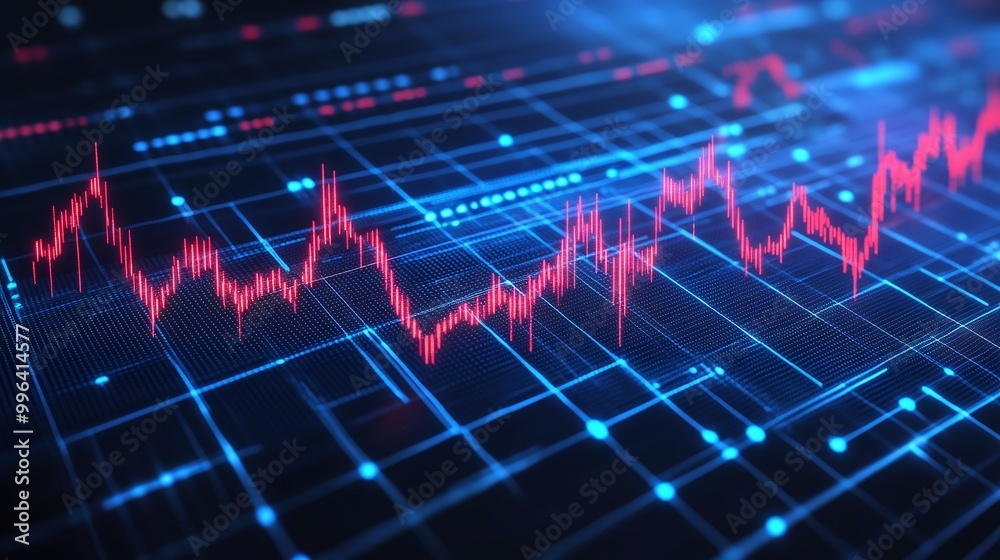 Dynamic digital graph display with vibrant red and blue lines representing data analysis and trends. Dynamic digital graph display with vibrant red and blue lines representing data analysis and trends.