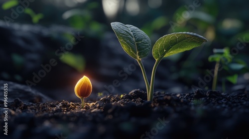 Seed Germinating into a Young Plant Representing New Possibilities in Nature photo