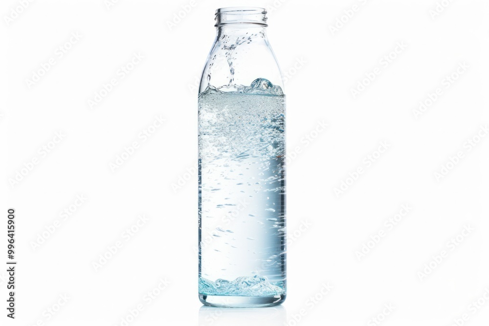 A clear water bottle filled with sparkling water, capturing the essence of refreshment and vitality A clear water bottle filled with sparkling water, capturing the essence of refreshment and vitality