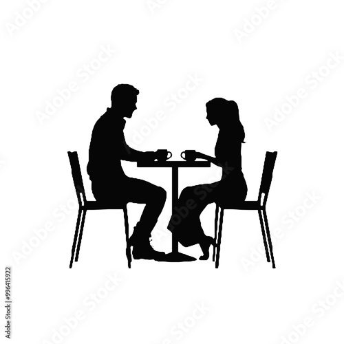 Cozy Cafe Couple Silhouette Vector Illustration