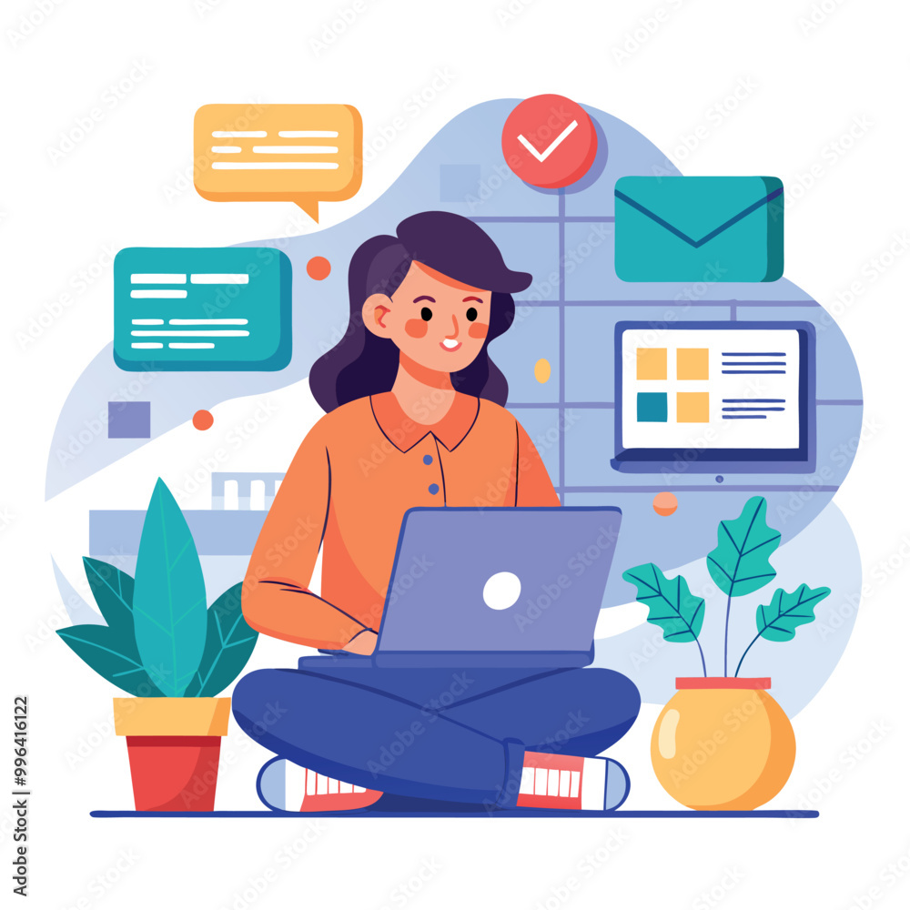 Freelance working web concept with character scene Woman designer creating ui elements and works online People situation in flat design Vector illustration for social media marketing material
Freelance working web concept with character scene Woman designer creating ui elements and works online People situation in flat design Vector illustration for social media marketing material