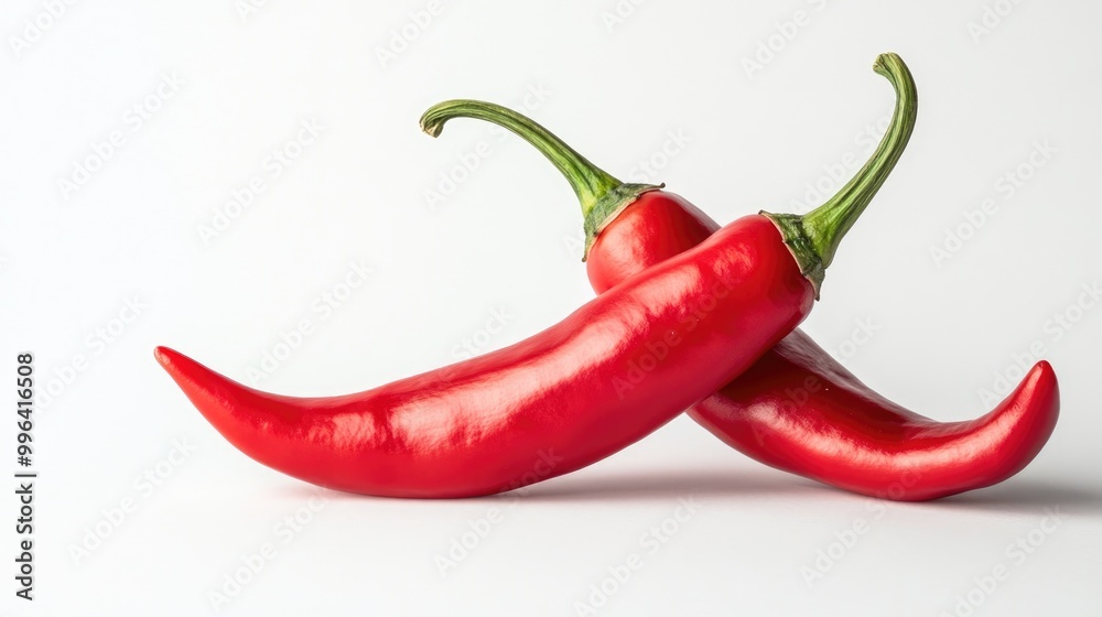 Two isolated red chili peppers on a white background Two isolated red chili peppers on a white background