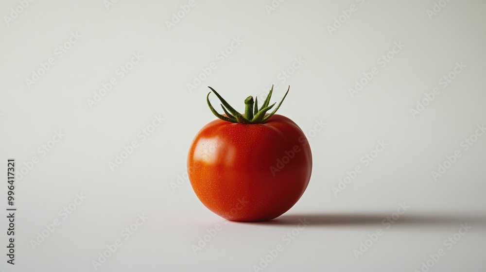 Single tomato set against a clean white backdrop Single tomato set against a clean white backdrop