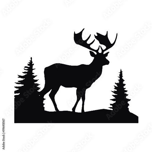 Proud Antlered Stag Silhouette Vector Illustration photo