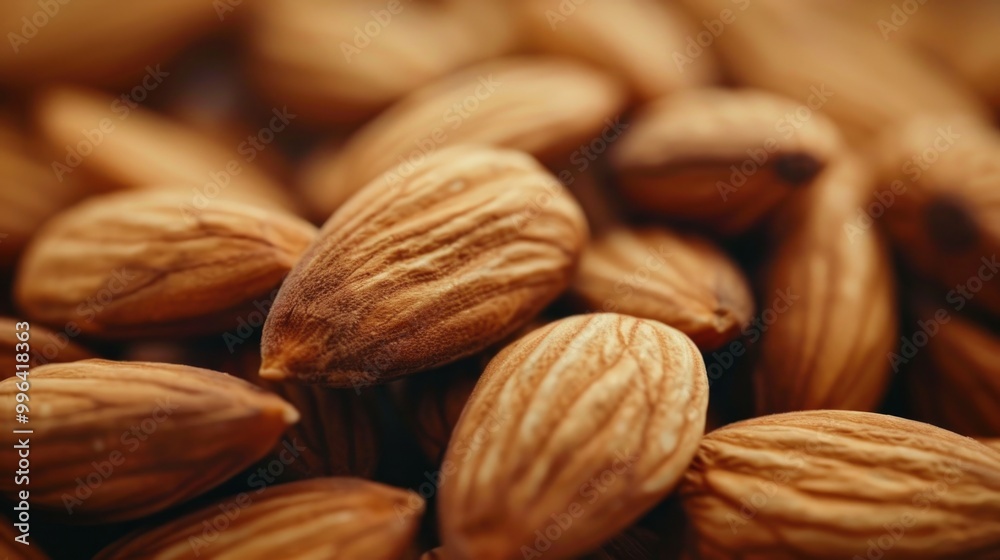 Stacked almonds in various sizes and shapes Stacked almonds in various sizes and shapes