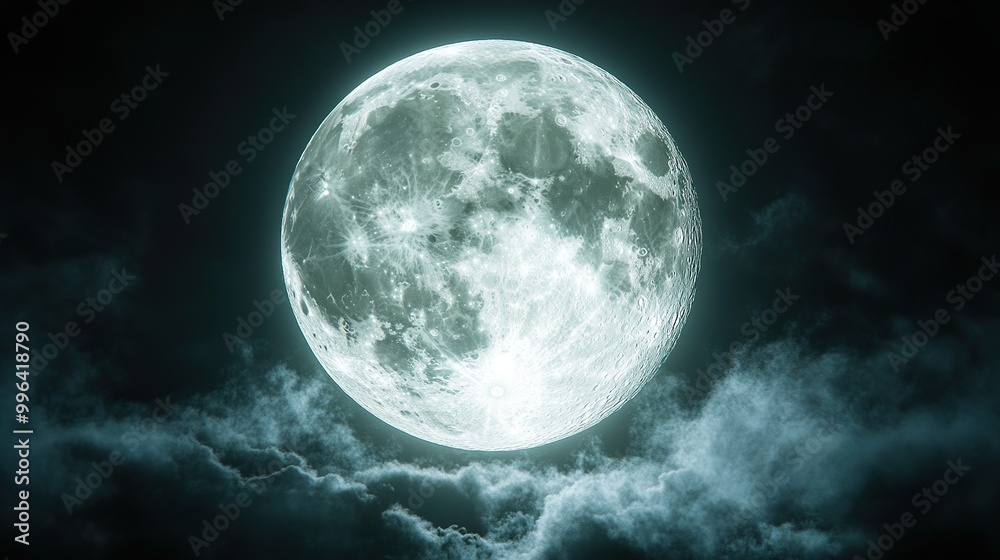 Full Moon with Illuminated Surface and Shadow Details