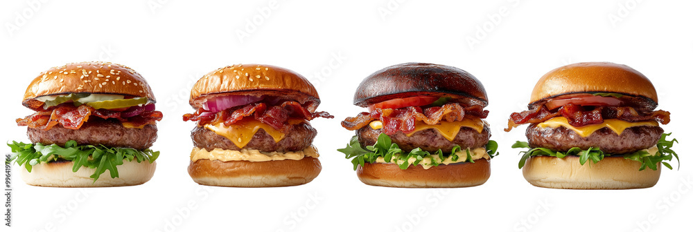 Realistic bacon burger collection on transparent background Realistic bacon burger collection on transparent background