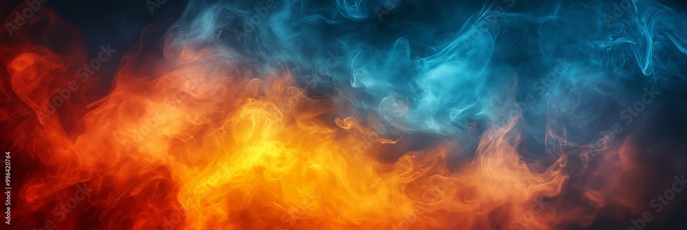 Fototapeta premium Abstract orange and blue background with smoke texture