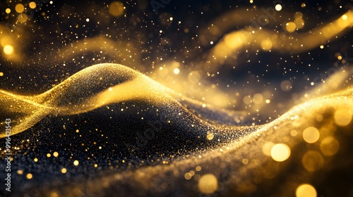 A swirling vortex of golden glitter against a dark background, creating an enchanting and mysterious atmosphere