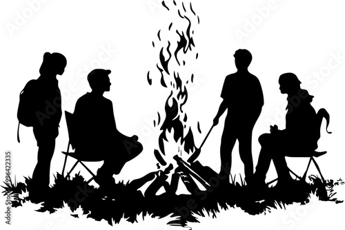 people around camp fire silhoeutte