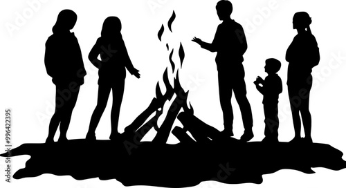 people around camp fire silhoeutte