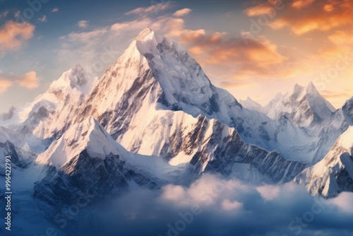 Snowcapped mountain panoramic landscape outdoors.