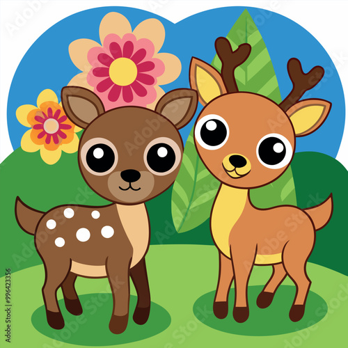 A deer with a full moon in the background vector art illustration
