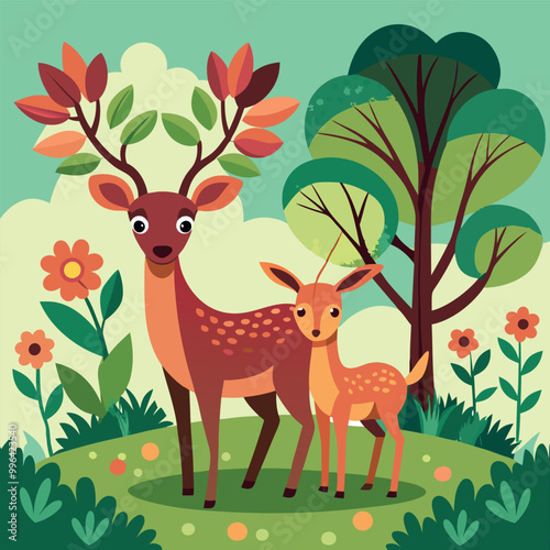 A deer with a full moon in the background vector art illustration
