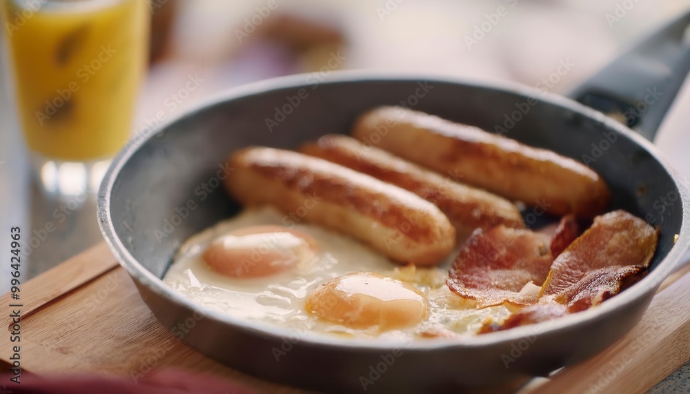English breakfast on a plate with fried eggs, sausages, bacon, beans, toasts and coffee. Generated image English breakfast on a plate with fried eggs, sausages, bacon, beans, toasts and coffee. Generated image