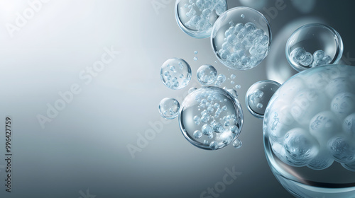 Water droplet biological molecules on glass surface, showcasing organic technology and cosmetic skincare beauty concept.