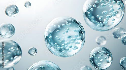 Water droplet biological molecules on glass surface, showcasing organic technology and cosmetic skincare beauty concept.