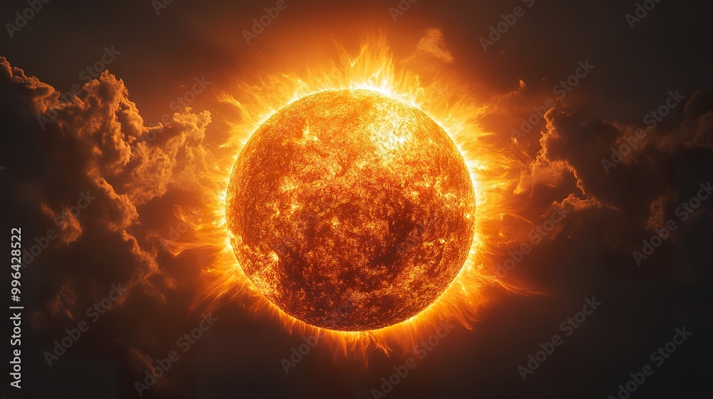 Sun with Visible Surface Texture Isolated on Black Background Sun with Visible Surface Texture Isolated on Black Background