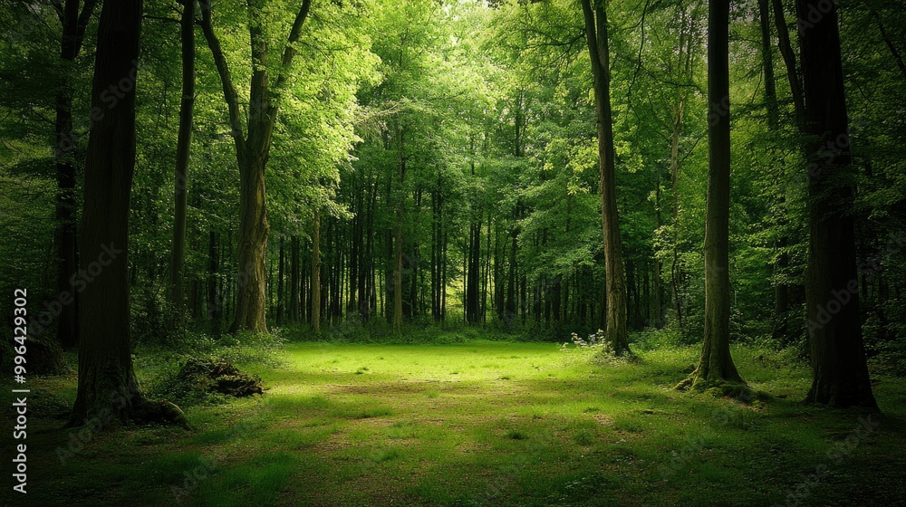 A tranquil forest scene with an empty ground space surrounded by tall trees, inviting a sense of calm and connection to nature. A tranquil forest scene with an empty ground space surrounded by tall trees, inviting a sense of calm and connection to nature.