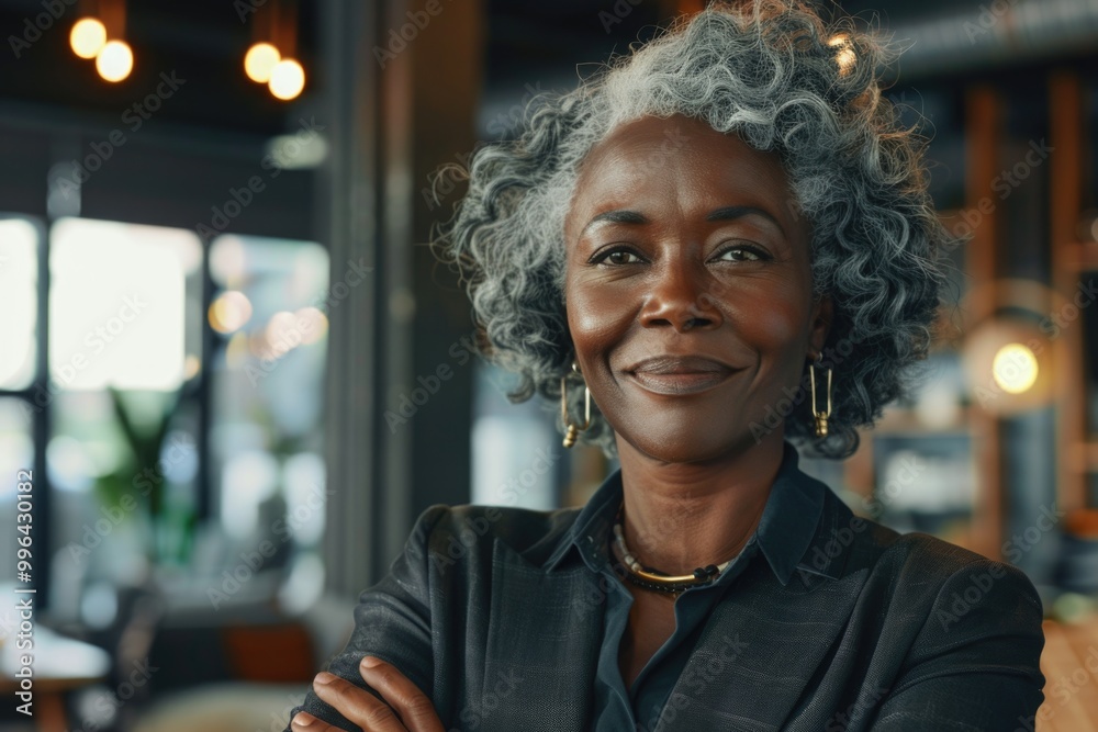 A senior woman wearing a black shirt, her grey hair visible A senior woman wearing a black shirt, her grey hair visible