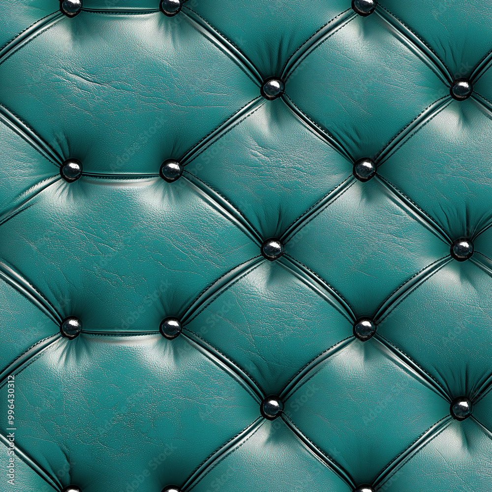 Naklejka premium Elegant Teal Tufted Leather Texture With Glossy Buttons Perfect for Sophisticated Design Projects