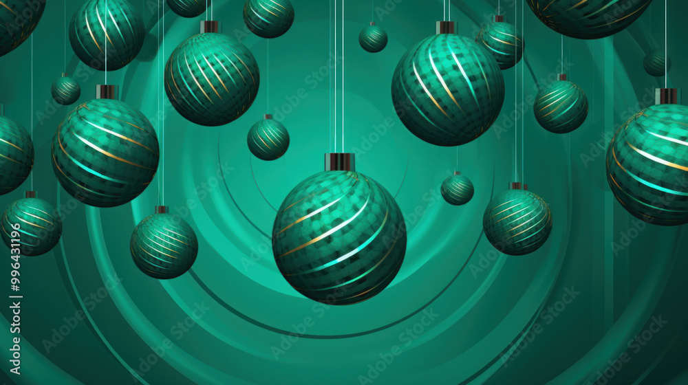 Fototapeta premium Illustration of christmas balls with geometric shapes on a vivid green background