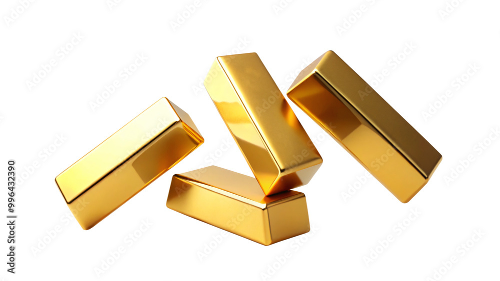 Golden 3D bars isolated on white background, perfect for business, finance, or wealth-related projects Golden 3D bars isolated on white background, perfect for business, finance, or wealth-related projects