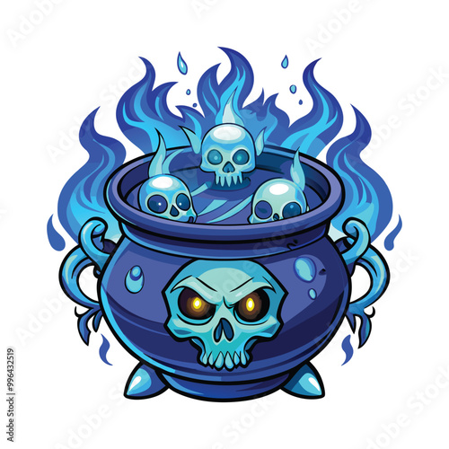 05.. Halloween cauldron vector illustration, line art. Perfect for t-shirt designs, digital products, or printables. High-quality, print-ready file for Halloween-themed projects.