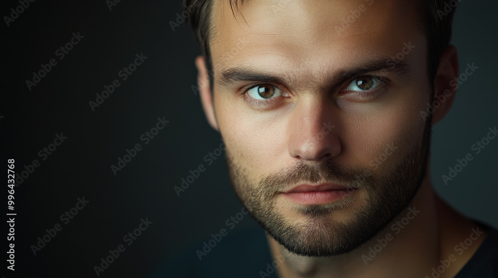 A close-up professional portrait of a man in a well-lit studio, with a sharp focus on his facial features A close-up professional portrait of a man in a well-lit studio, with a sharp focus on his facial features