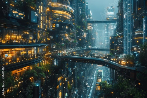 AIdriven cityscape, advanced technology, digital society, futuristic design