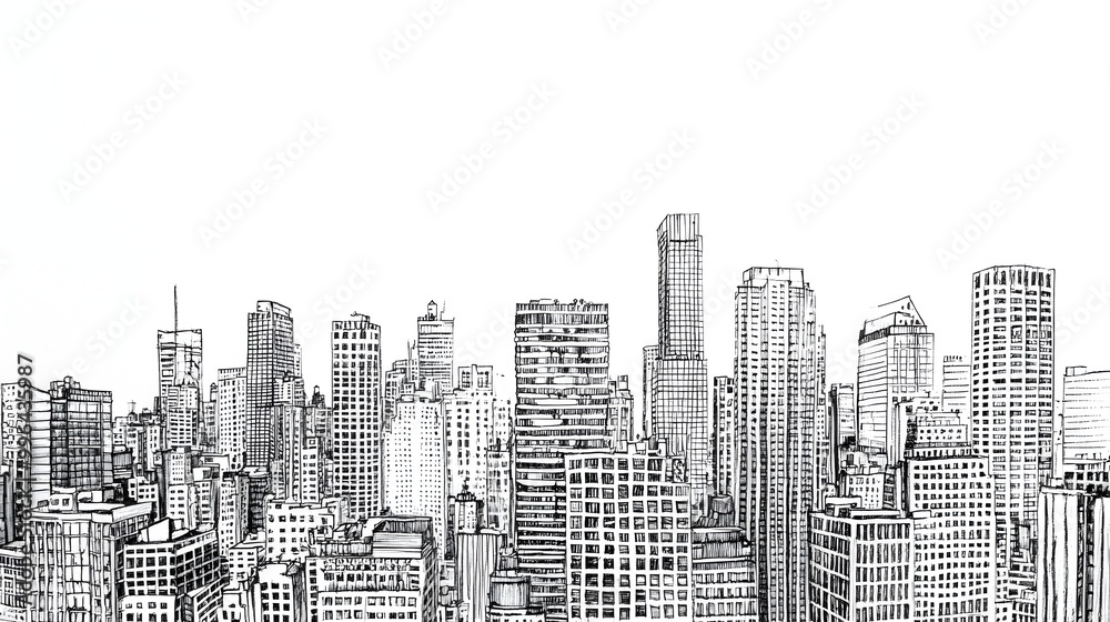 Obraz premium Detailed Black and White Pencil Sketch of a Captivating City Skyline