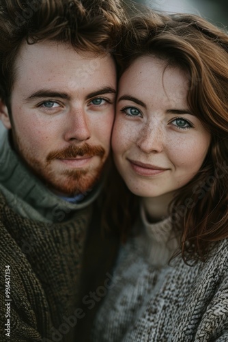 A couple smiling for the camera, posing together in a relaxed atmosphere