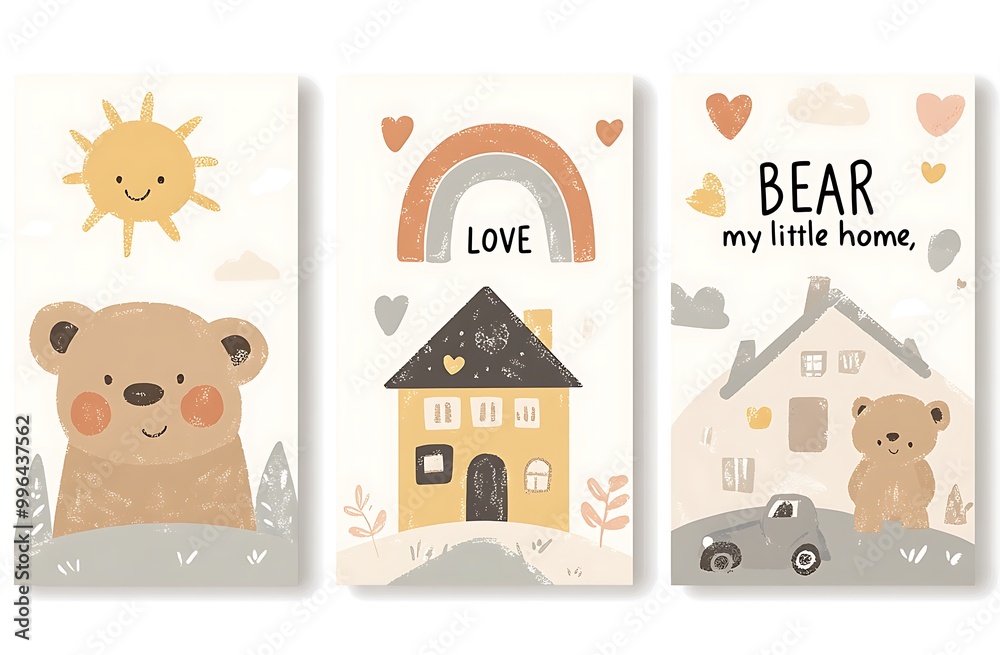 A set of cute nursery posters with different shapes and designs A set of cute nursery posters with different shapes and designs