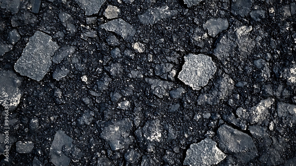 Close-up of cracked asphalt road surface with a rough texture. Close-up of cracked asphalt road surface with a rough texture.