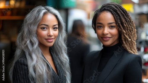 Two Confident Black Women in Business Suits Smiling at Camera