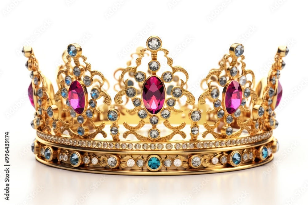 A majestic gold crown, adorned with precious gemstones and radiating an aura of power and royalty. A majestic gold crown, adorned with precious gemstones and radiating an aura of power and royalty.